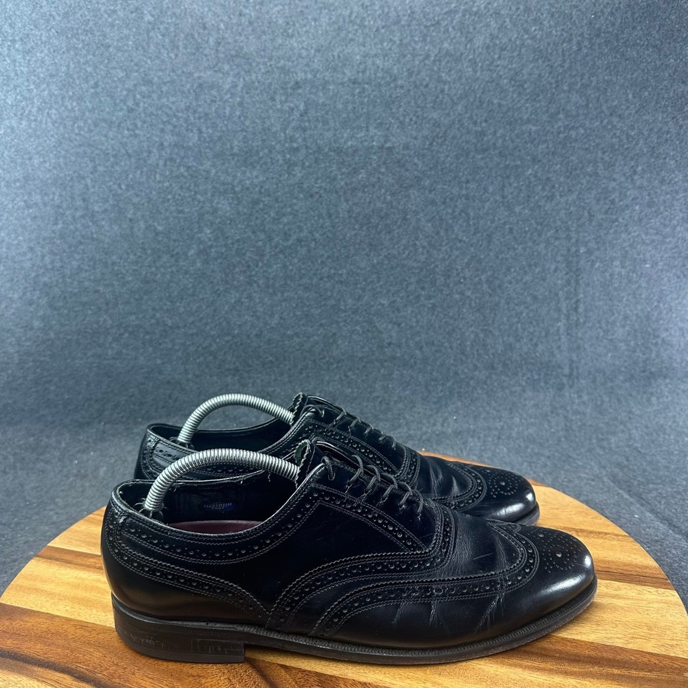 Vintage Florsheim Black Leather Wingtip Oxfords Dress Shoes Size 10D 20381